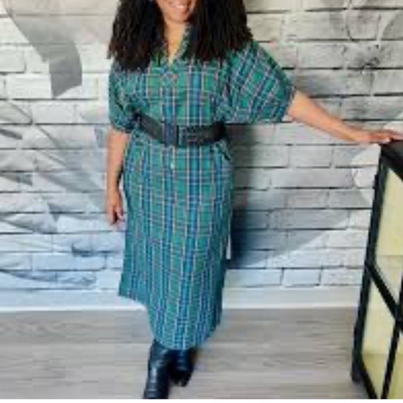 SHEIN Dresses & Skirts - NWT Empire Style Babydoll plaid dress for SHEIN Teal and Black plus SZ 2XL NEW